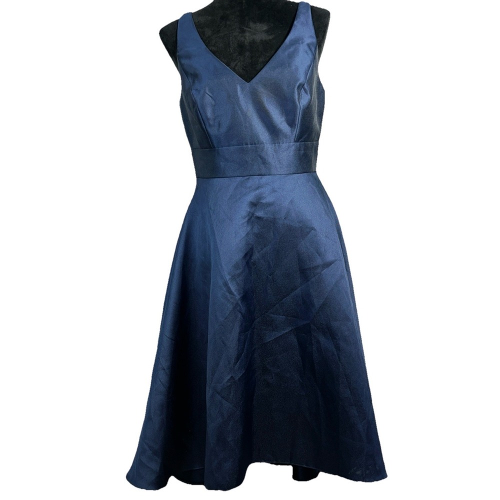 ALFRED SUNG Navy Blue V-Neck A-Line Dress